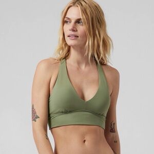 ATHLETA Longline Plunge Bikini Top Eucalyptus Olive Green Medium